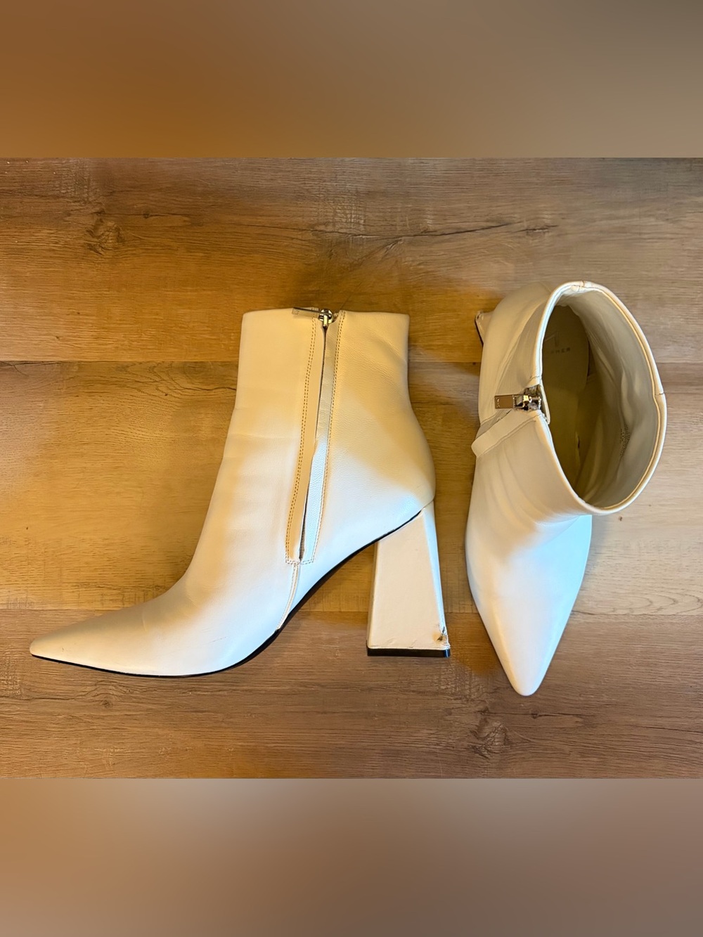 Marc Fisher White Block Heel Ankle Boots